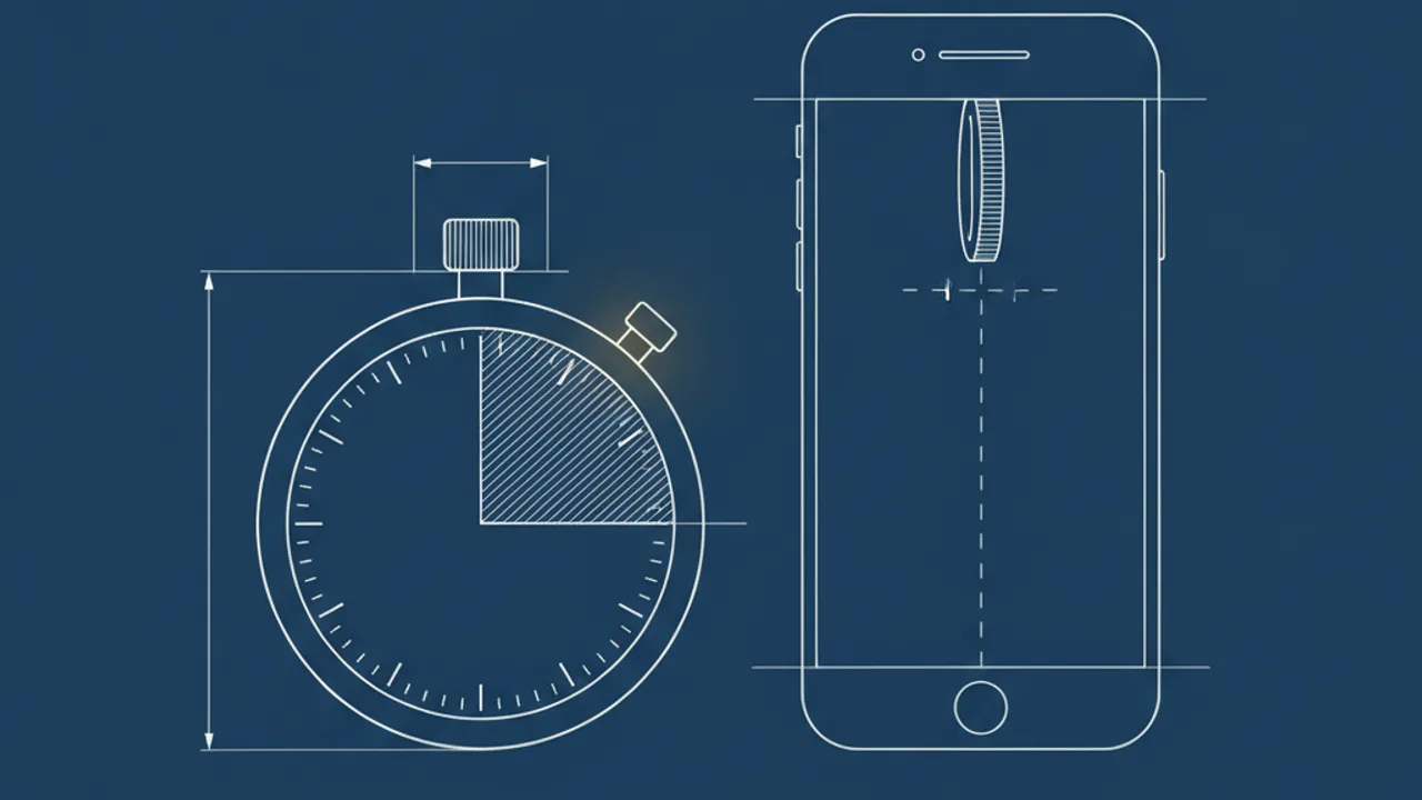 Kronometre ve telefon, madeni para — teknik çizim